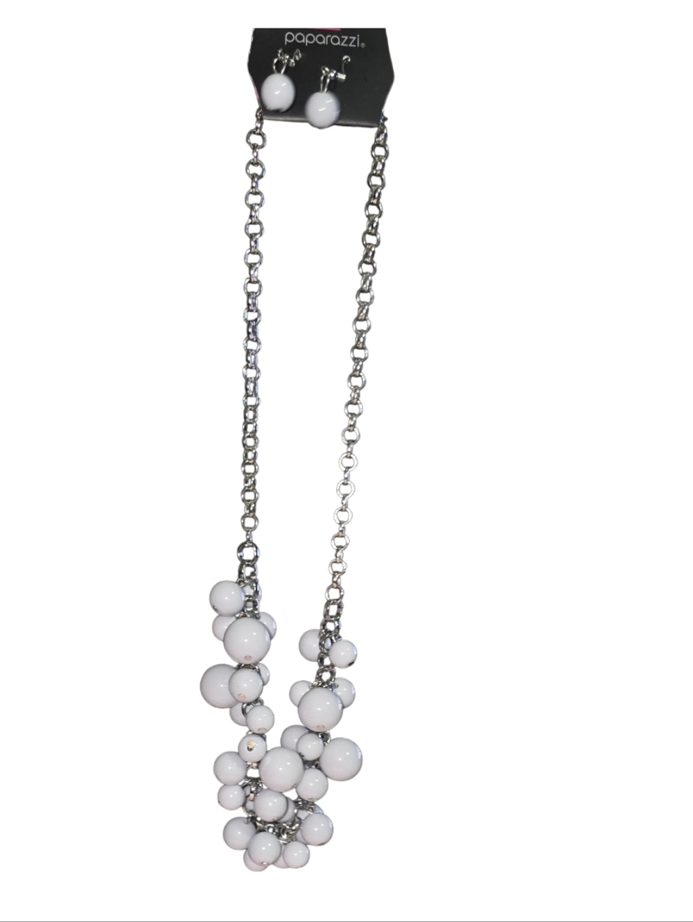 #fj130 Cluster Bead Statement Necklace - Light Gray - Picture 6 of 7